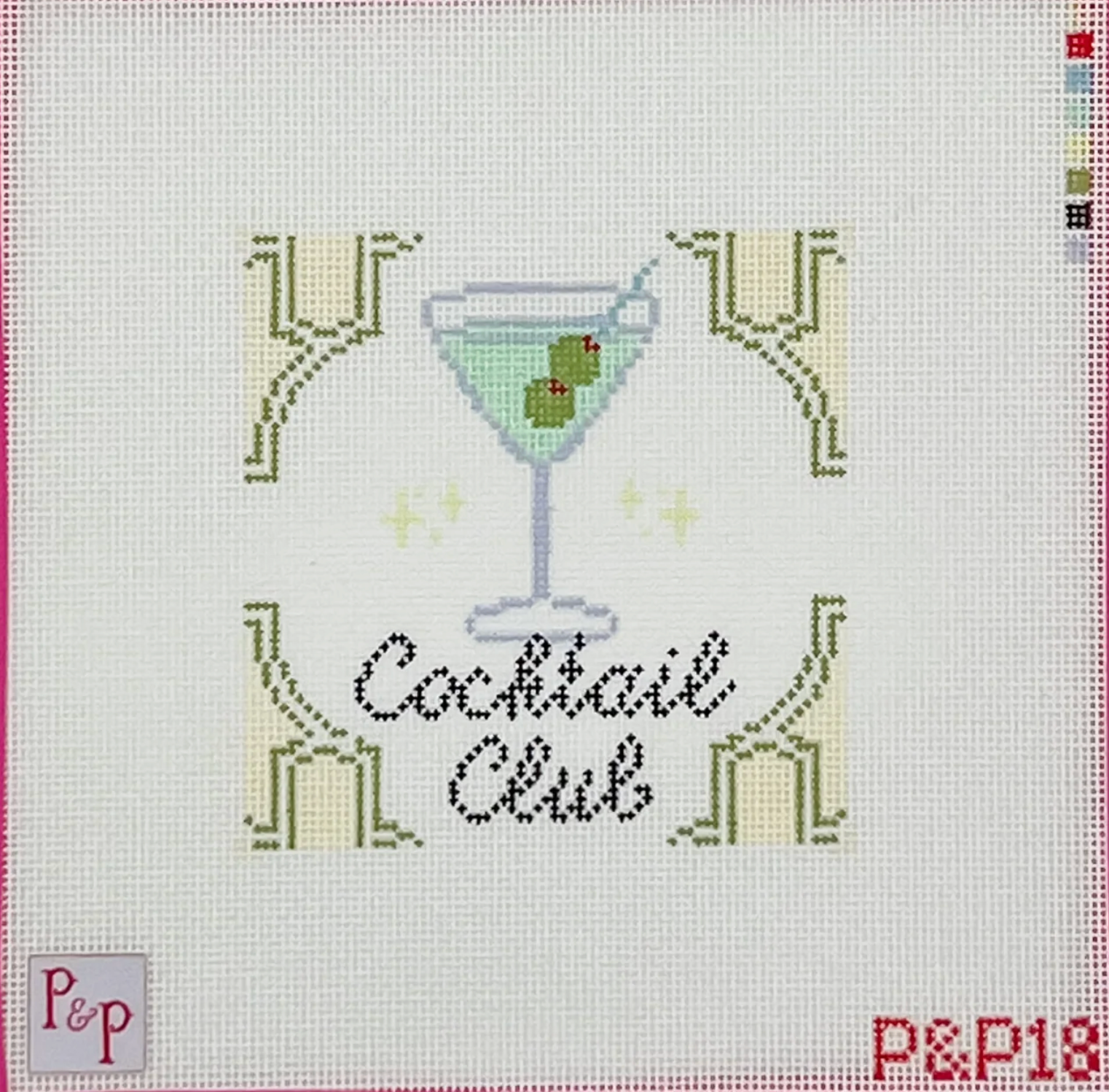 penny and penny Cocktail Club Coaster needlepoint canvas