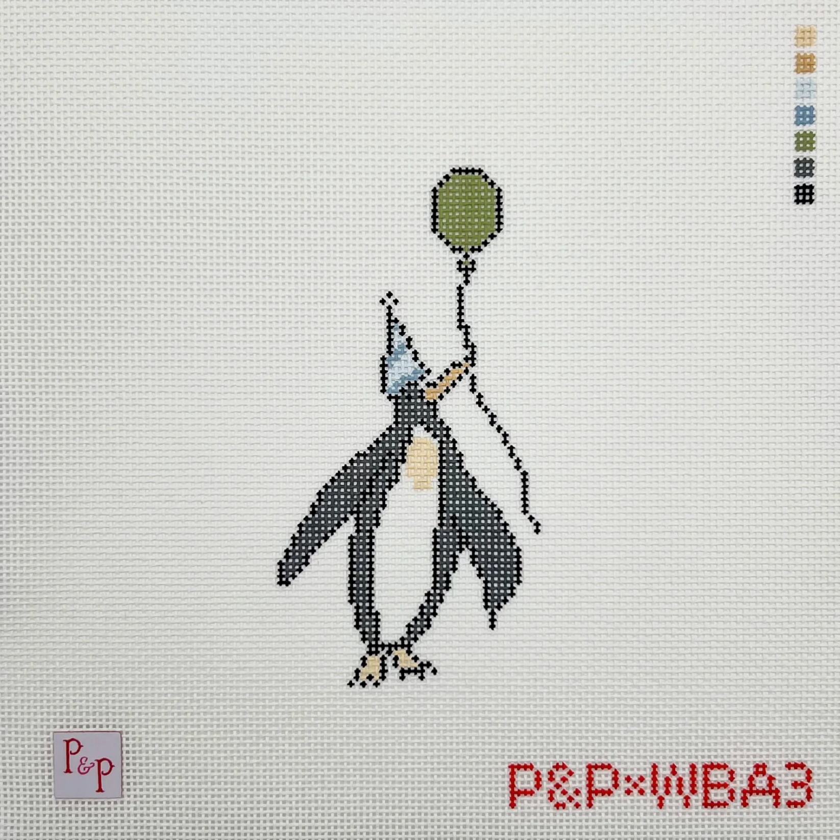 penny and penny Party Penguin needlepoint canvas