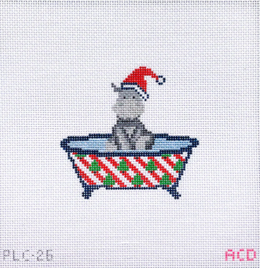 penny linn Christmas Hippo in Tub needlepoint canvass