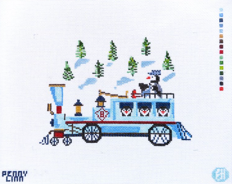 penny linn Holiday Penguin Train Evelyn Henson needlepoint canvas