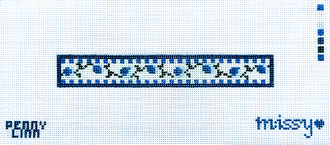 penny linn classically missy checkered rose key fob blue needlepoint canvas