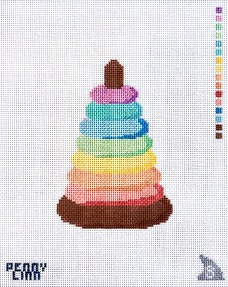 penny linn rainbow stacking toy needlepoint canvas