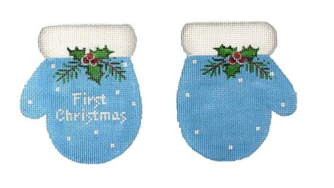 pepperberry Blue First Christmas Mittens needlepoint canvas