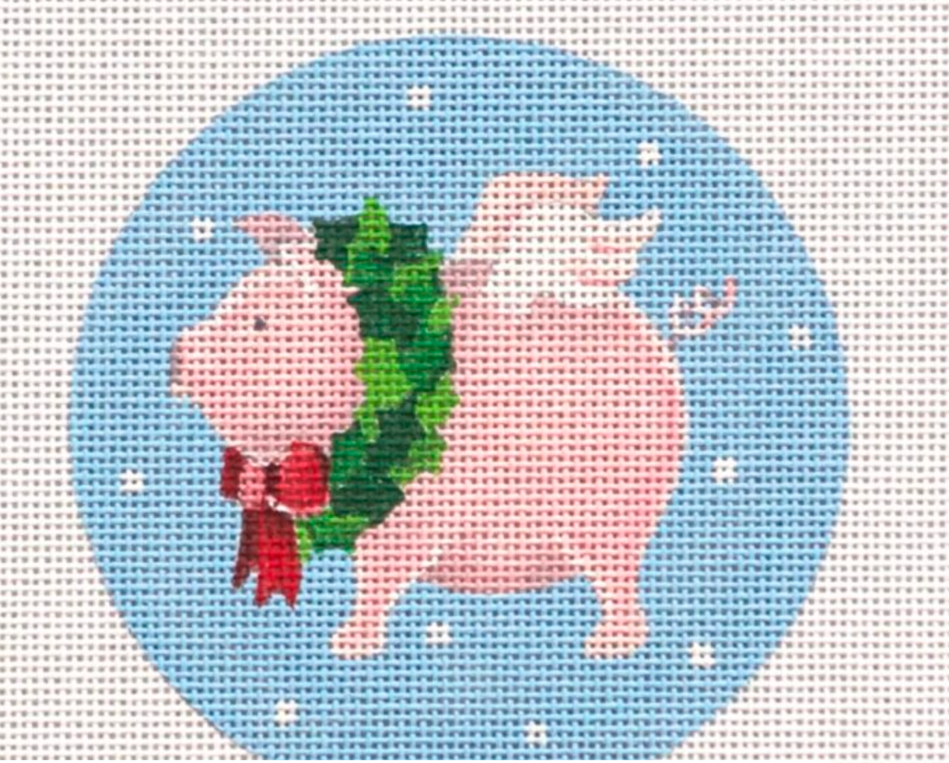 pepperberry Flying Pig With Wreath needlepoint ornament canvas