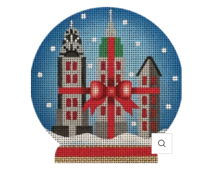 pepperberry nyc trio of buildings wrapped in red ribbon needlepoint canvas