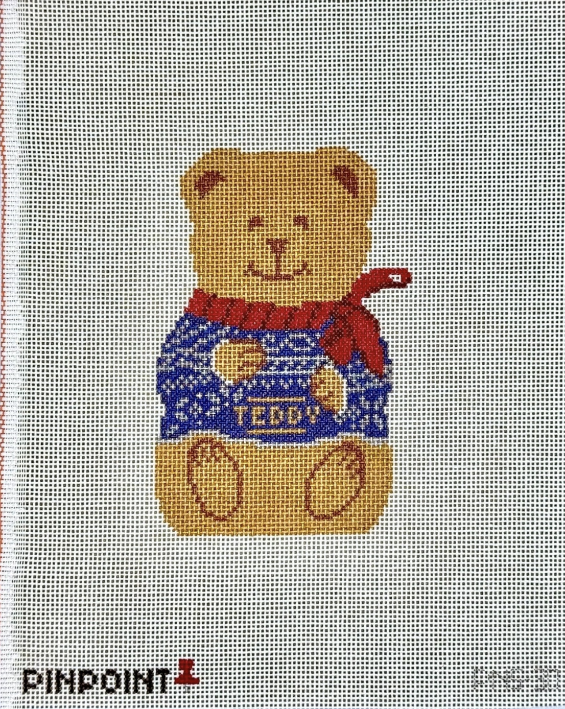 pinpoint Chocolate Teddy Bear Blue Sweater needlepoint canvas