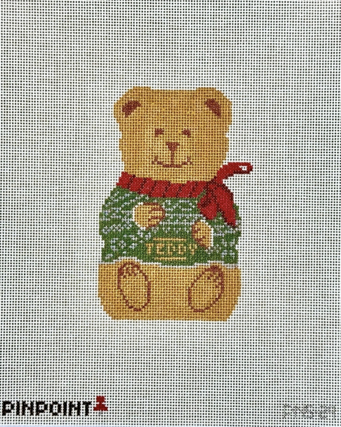 pinpoint Chocolate Teddy Bear Green Sweater needlepoint canvas