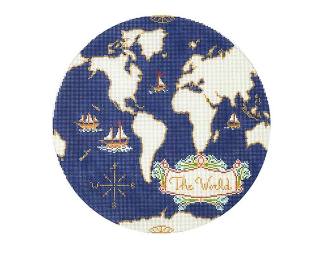 plum stitchery Atlas Pillow in Navy needlepoint canvas