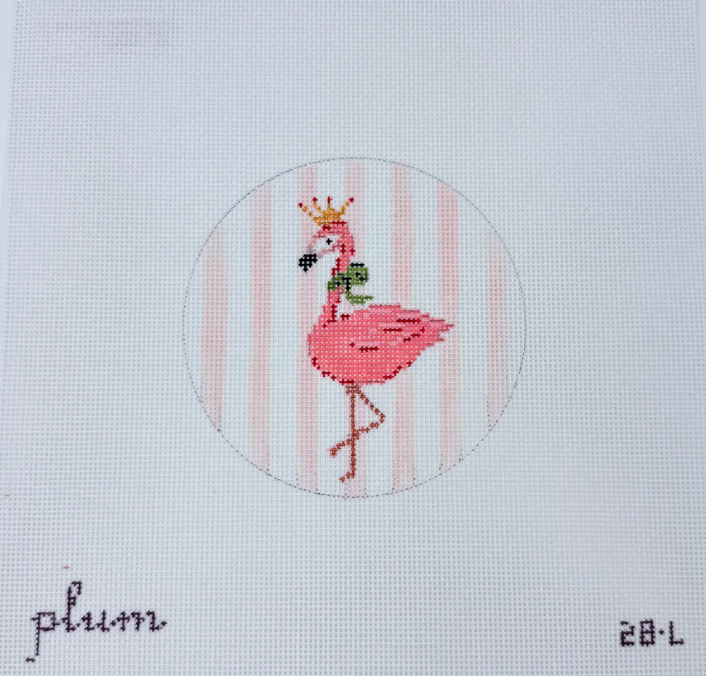 plum stitchery Flamingo Round needlepoint Canvas