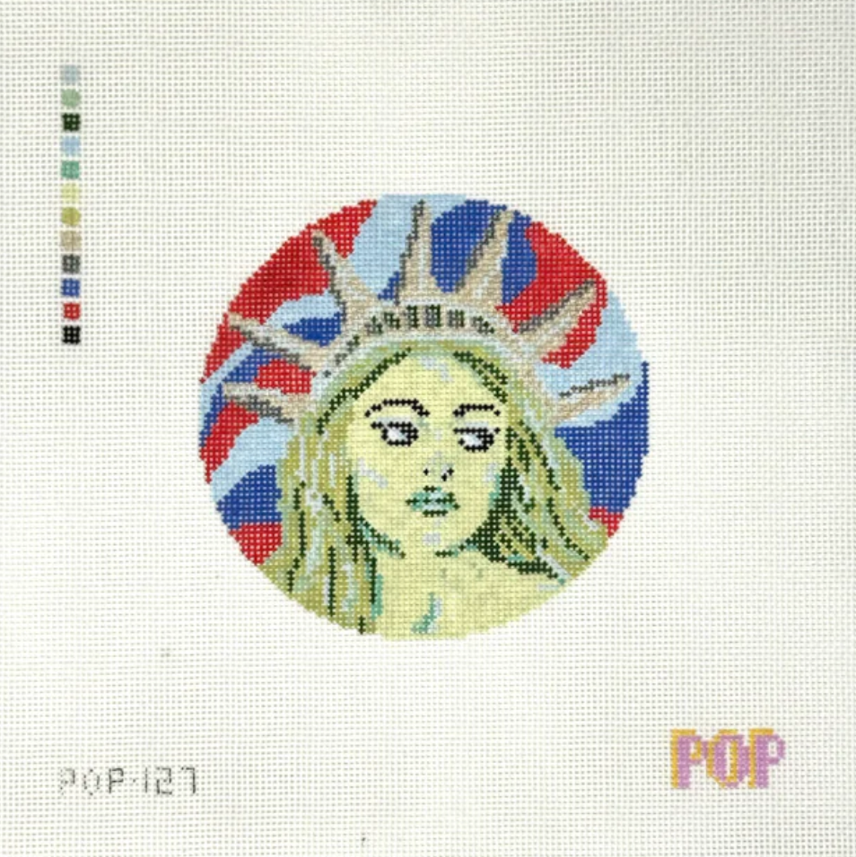 pop needlearts Lady Liberty round ornament needlepoint canvas