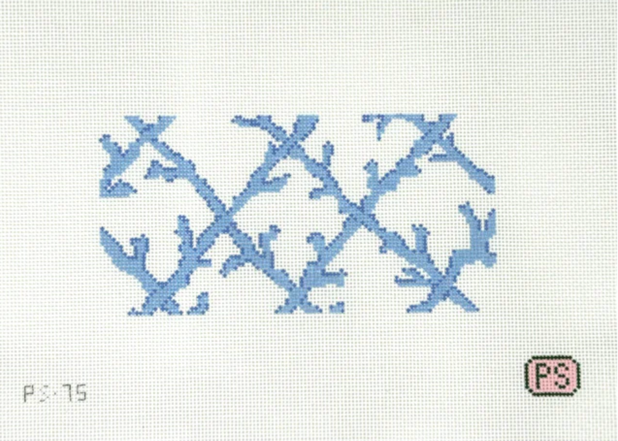 prepsetter Coral Lattice Clutch Insert in Blue needlepoint canvas