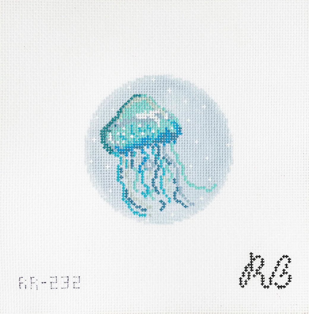 rachel barri Jules the Jellyfish round ornament needlepoint canvas