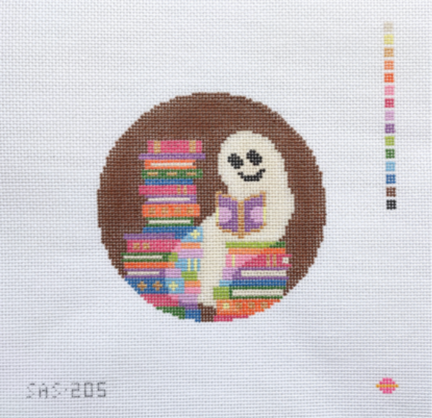 saturnalia Reading Ghostie round needlepoint canvas