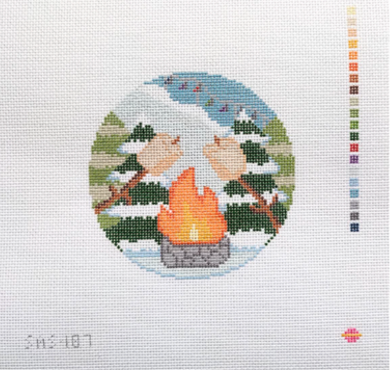 saturnalia S'Mores By The Slopes Round needlepoint canvas