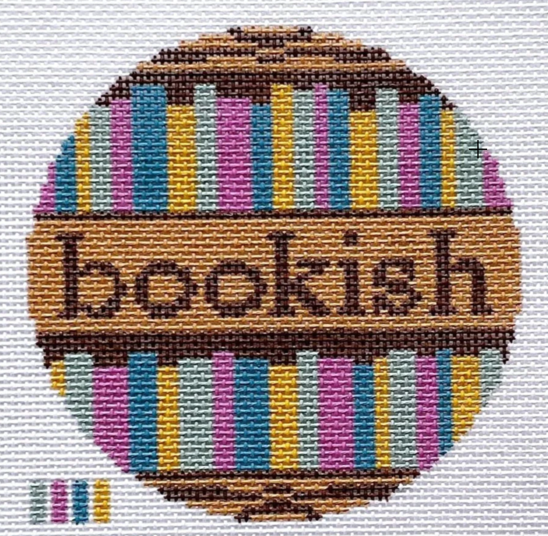 saturnalia bookish round needlepoint canvas