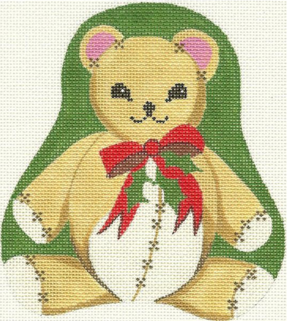 silver needle Christmas Teddy needlepoint canvas