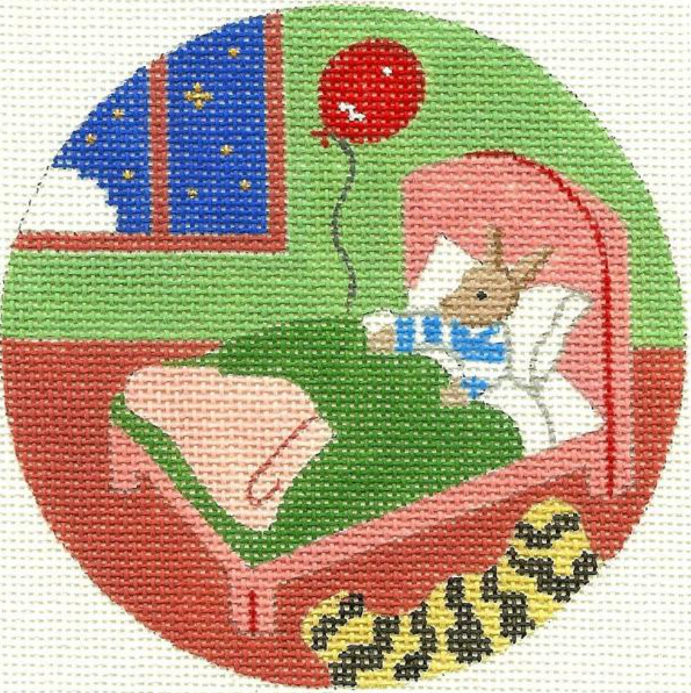 silver needle Goodnight Moon Bunny in Bed needlepoint canvas