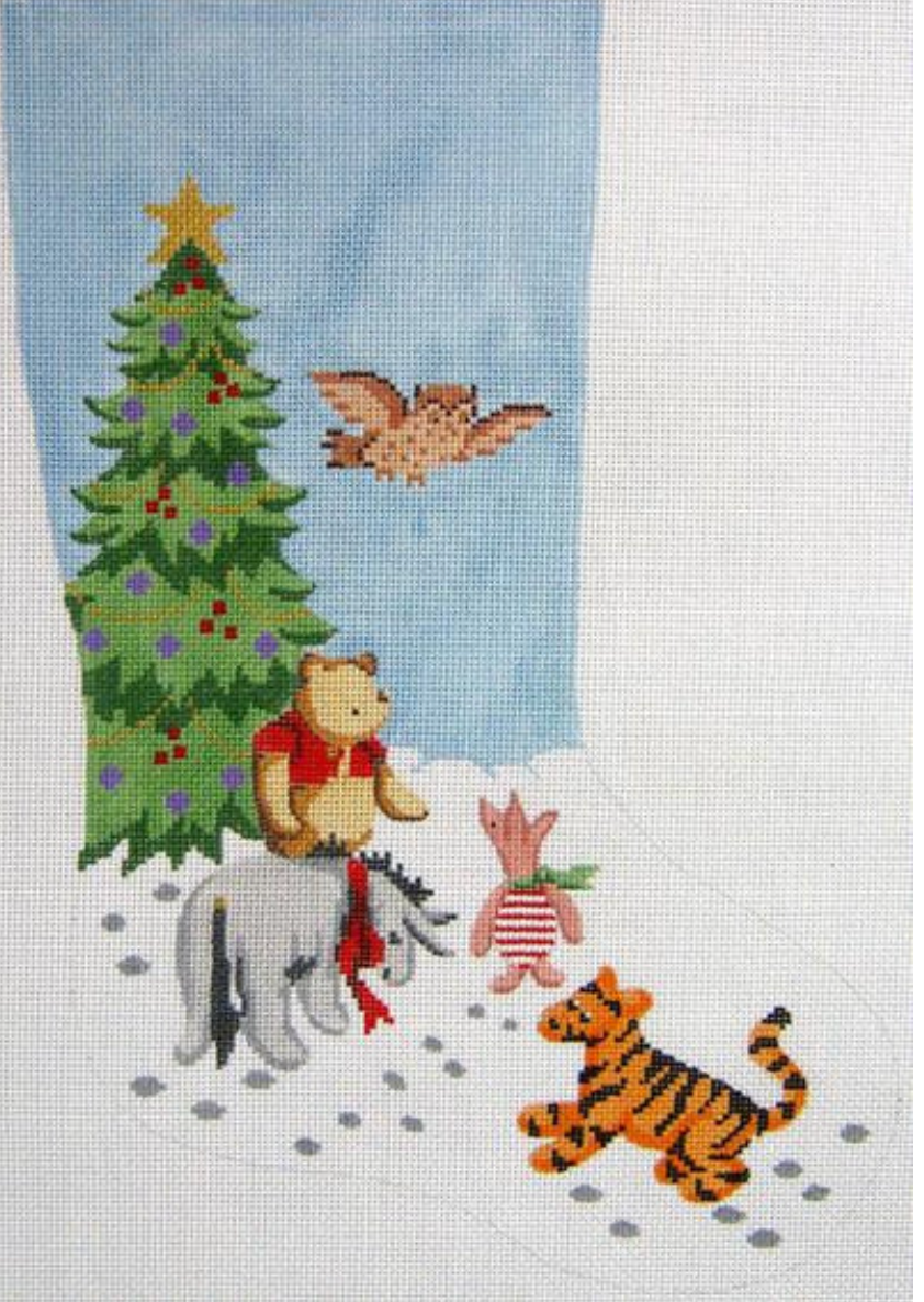 silver needle Pooh & Friends Christmas Stocking needlepoint canvas
