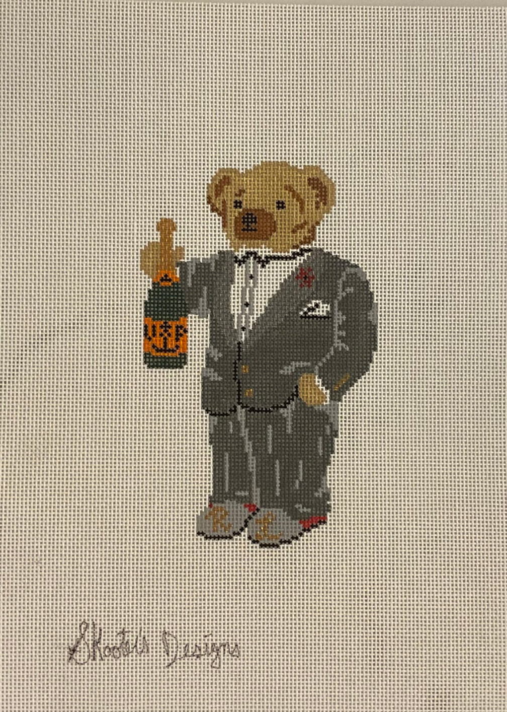 skooters designs Champagne Bear needlepoint canvas