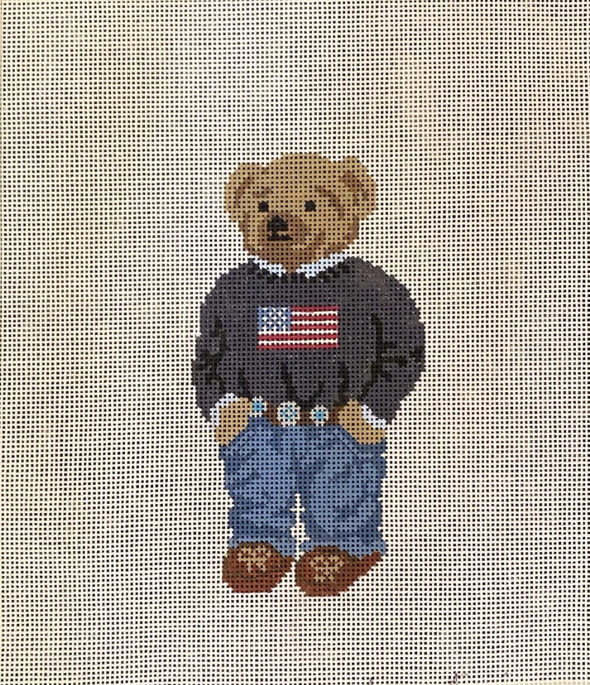 skooters designs Flag Sweater Bear needlepoint canvas