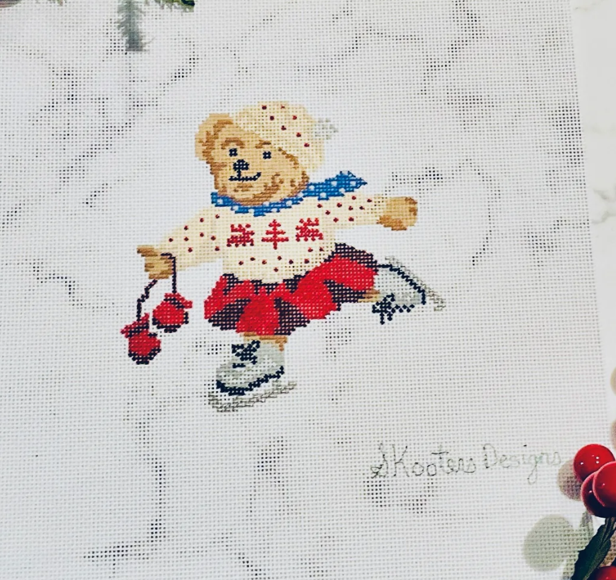 skooters designs Girl Bear Ice Skater needlepoint canvas