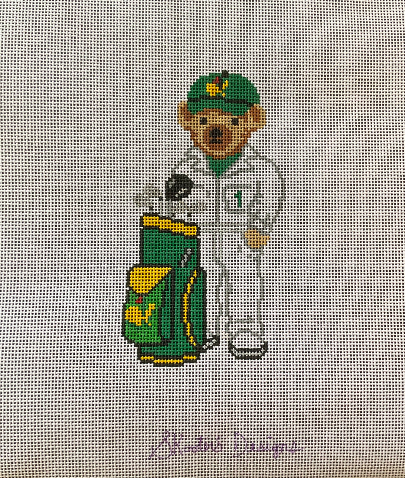 skooters designs Golf Caddie Bear needlepoint canvas