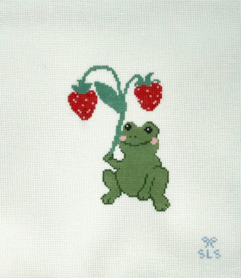 sls Strawberry Showers Frog needlepoint canvas