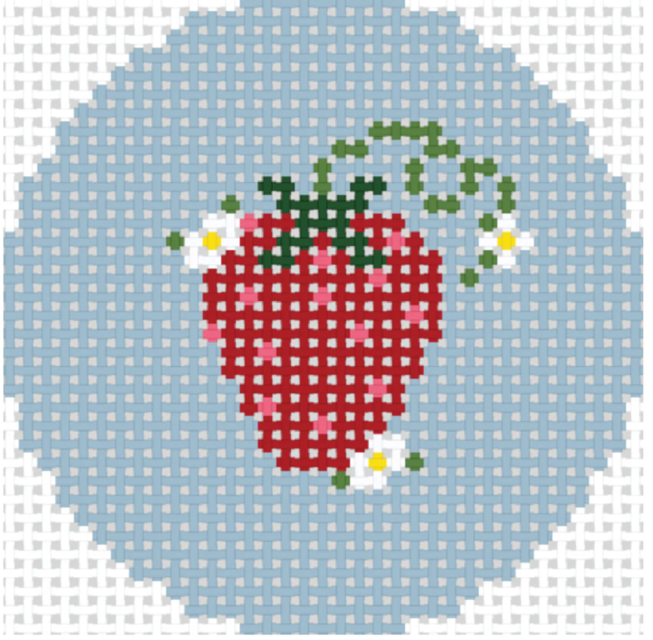 sls Strawberry on Blue Round needlepoint canvas