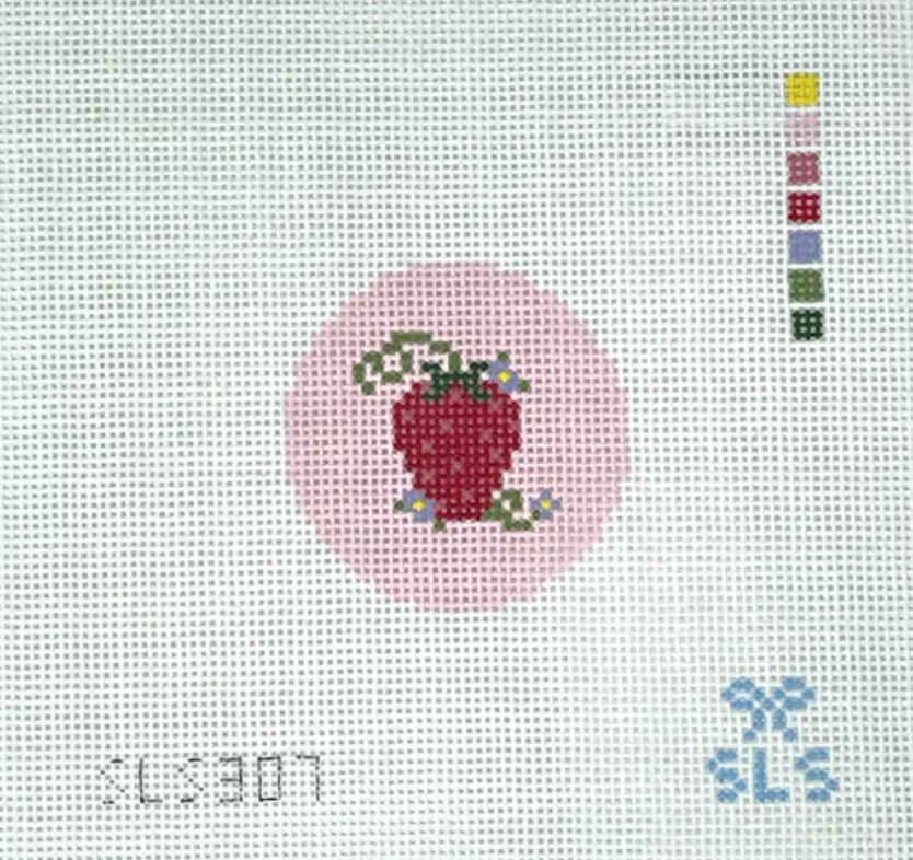 Strawberry on Pink Round needlepoint canvas