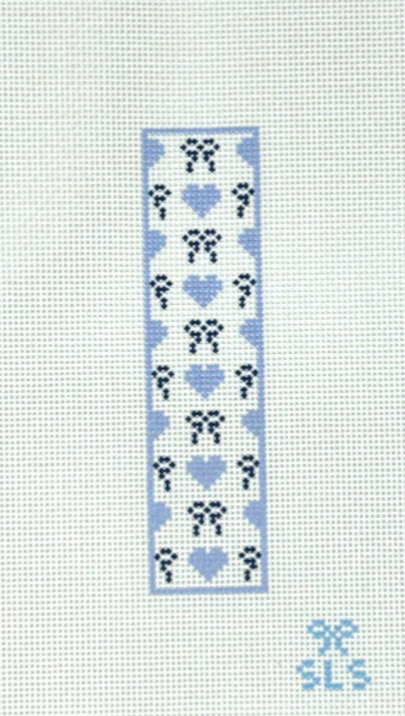 sls blue Bows and Hearts key fob or bookmark needlepoint canvas