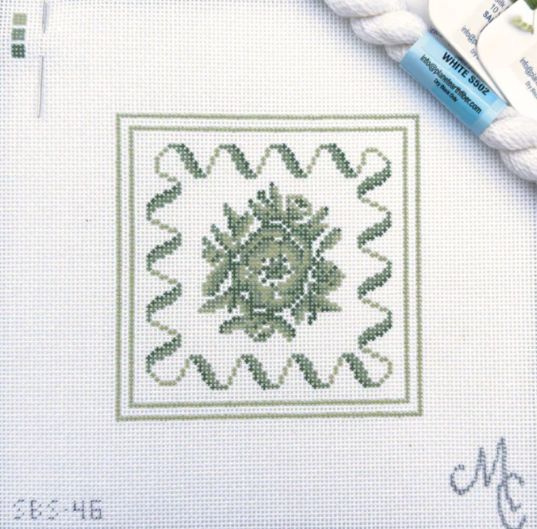 spellbound stitchery Camelia in Meadow Green needlepoint Canvas