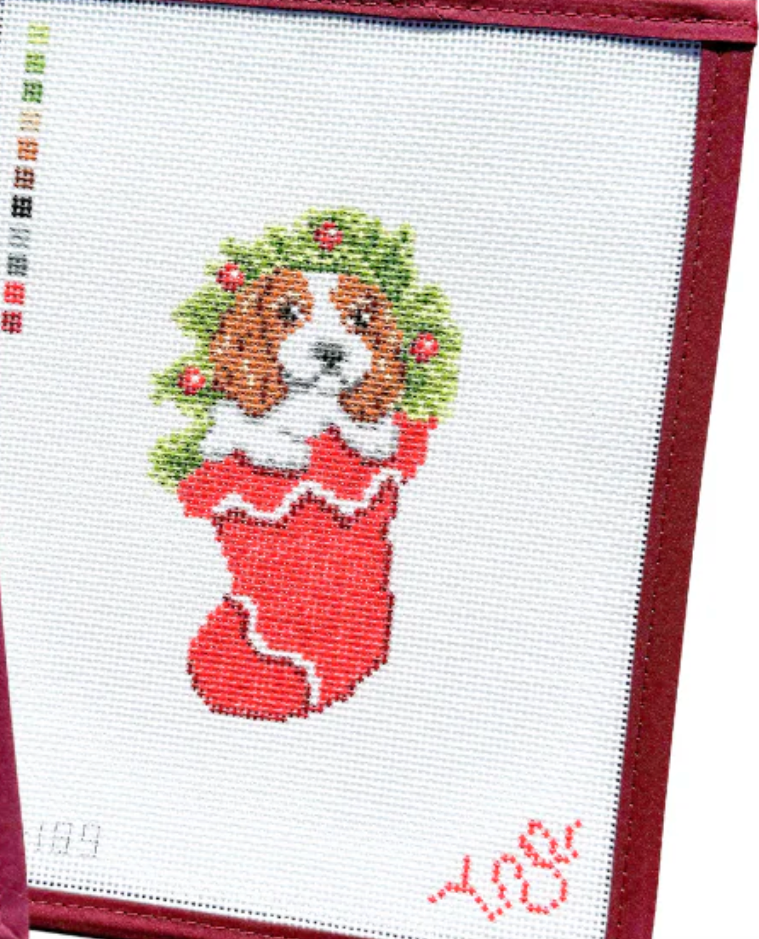 spellbound stitchery Cavalier King Charles Spaniel Puppy in Stocking  needlepoint canvas