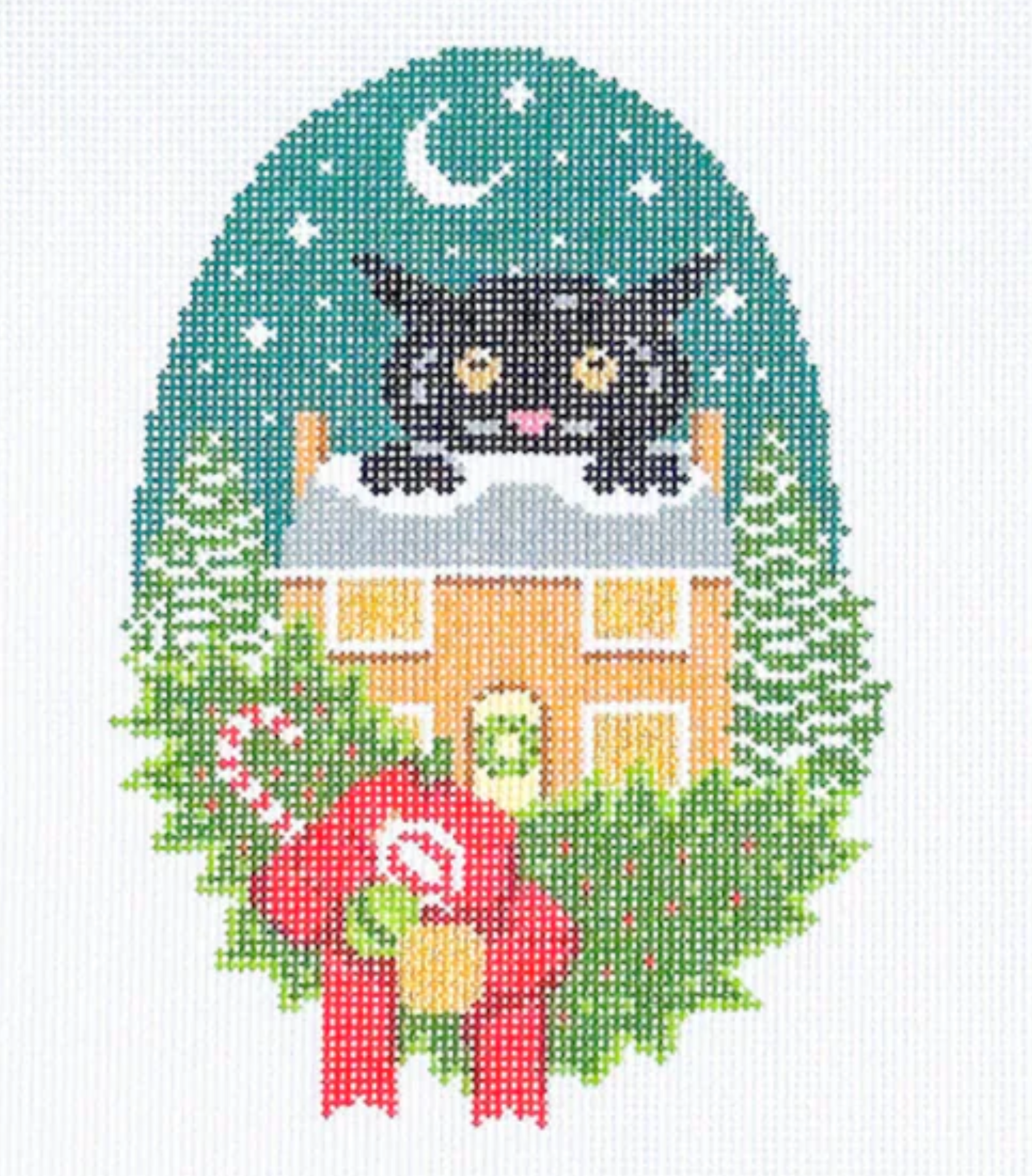 spellbound stitchery Icelandic Yule Cat in Black needlepoint canvas