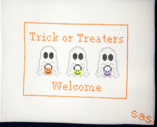 stitch avenue studio Trick or Treaters Welcome sign needlepoint canvas