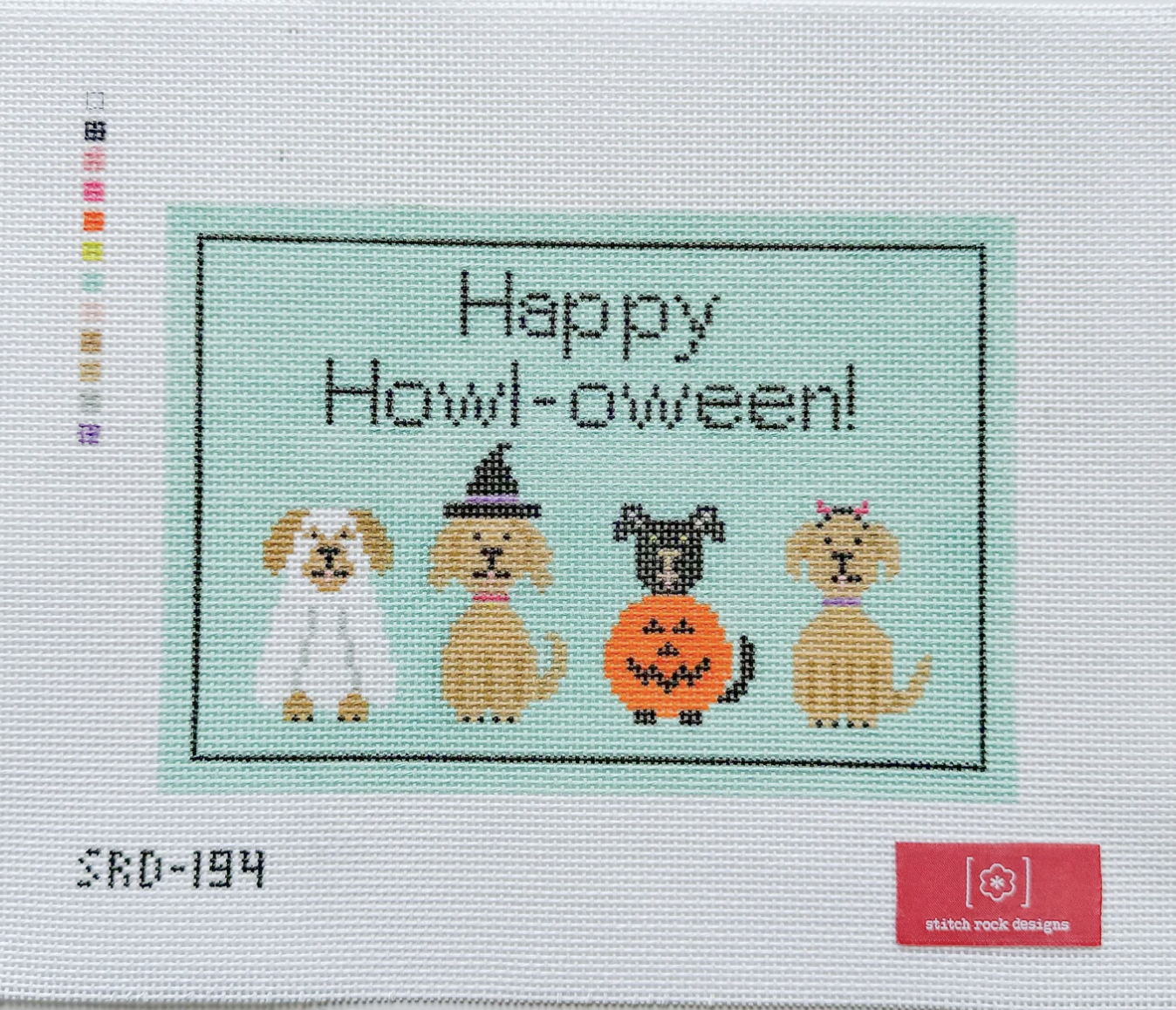 stitch rock Happy Howloween dogs in costume needlepoint canvas