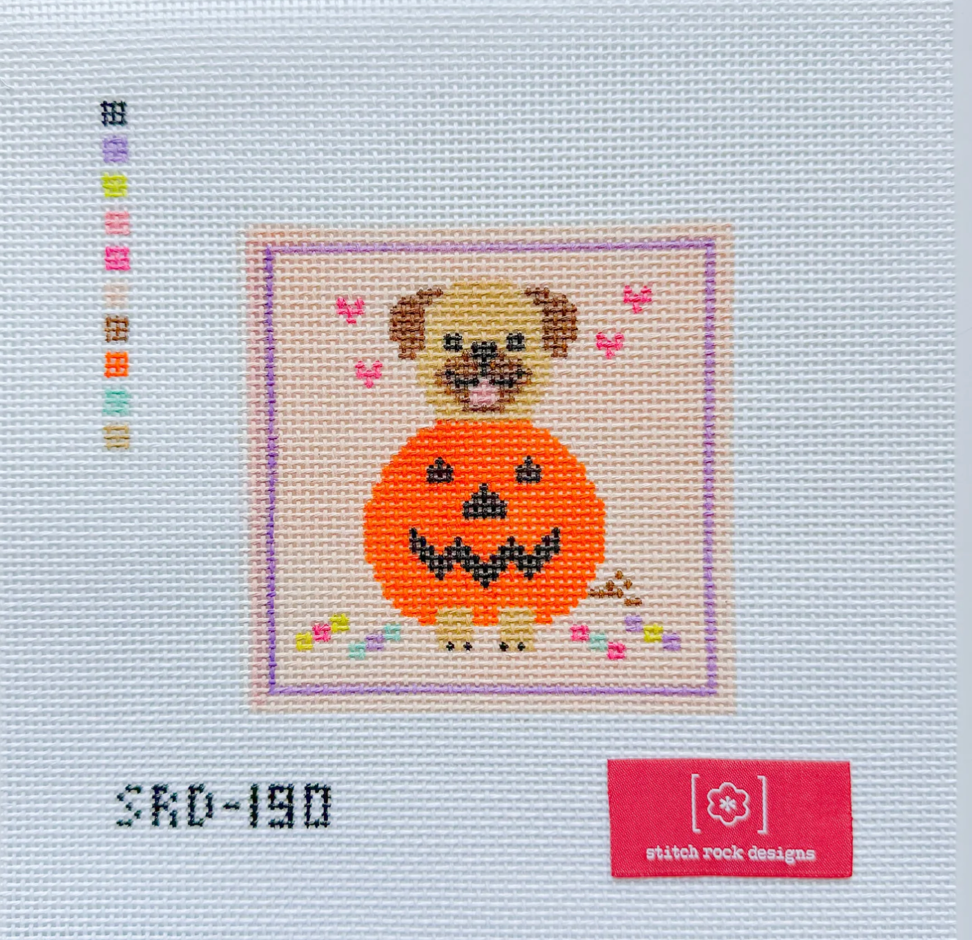 stitch rock Pug in a Pumpkin needlepoint canvas