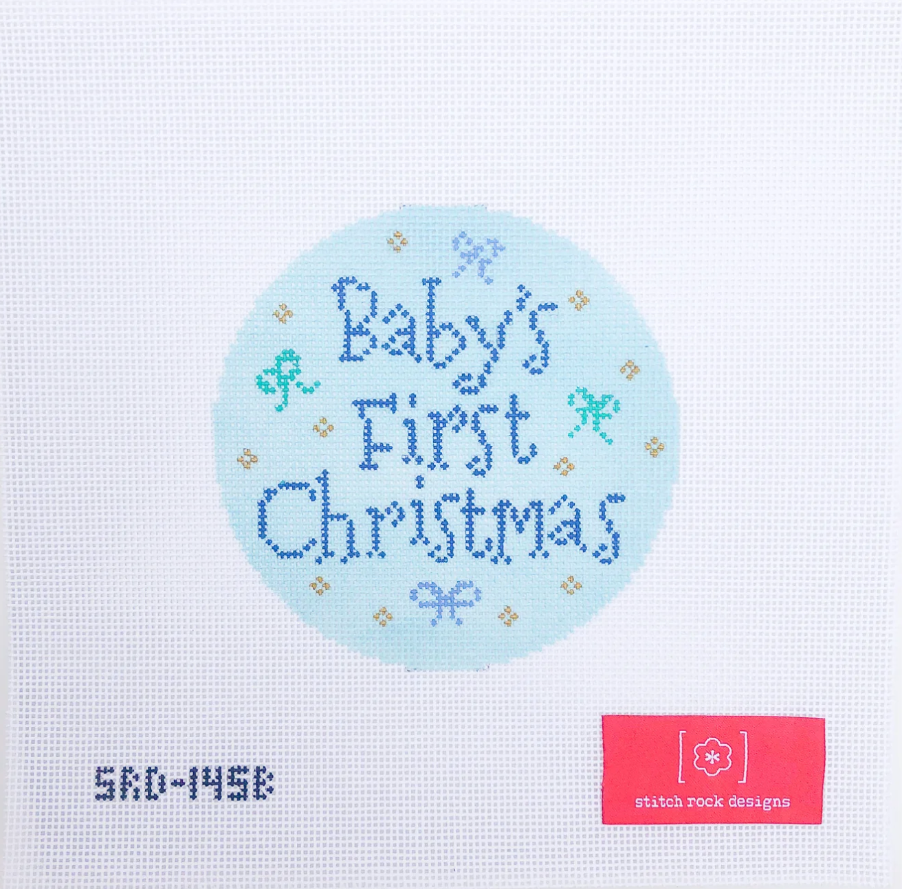 stitch rock blue Babys First Christmas ornament needlepoint canvas