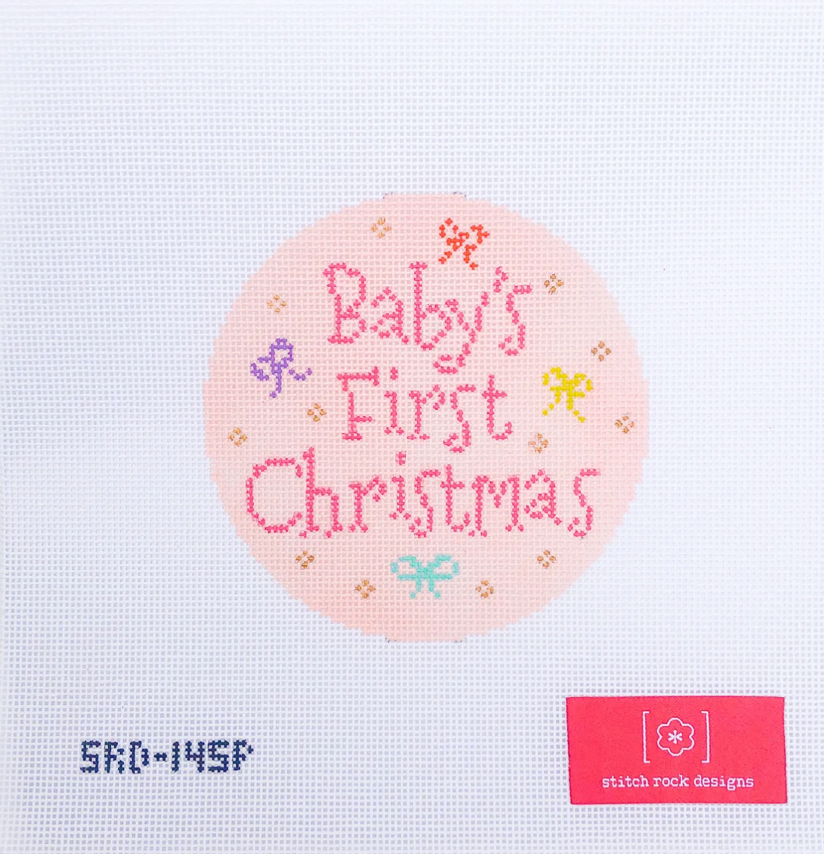 stitch rock pink Babys First Christmas ornament needlepoint canvas
