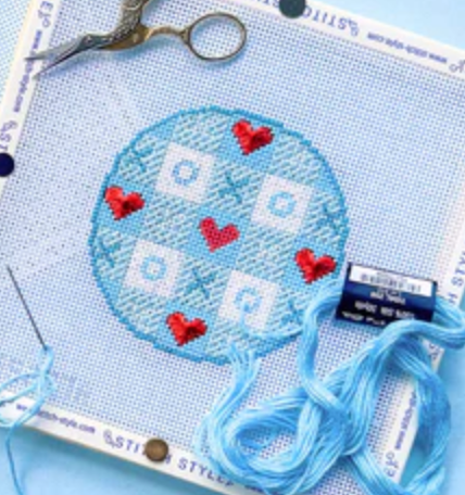 stitch style Valentines Gingham round needlepoint canvas