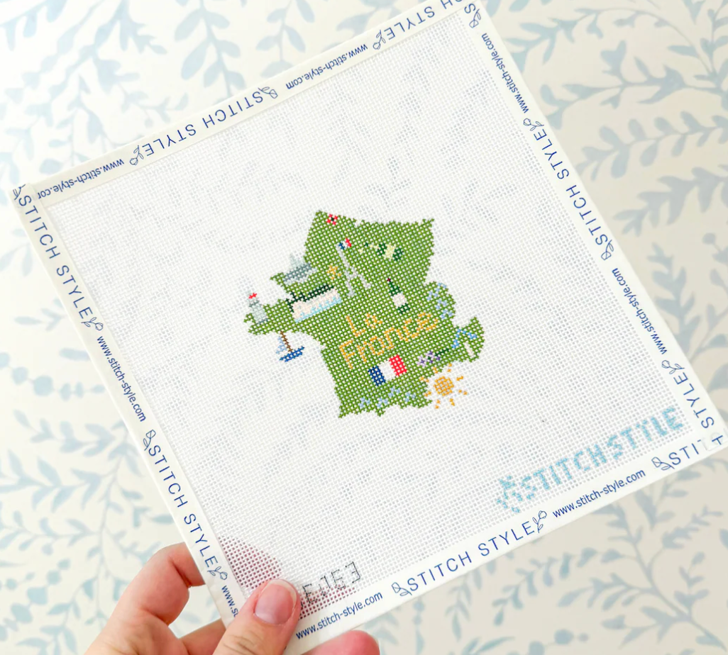 stitch style map of france needlepoint canvas
