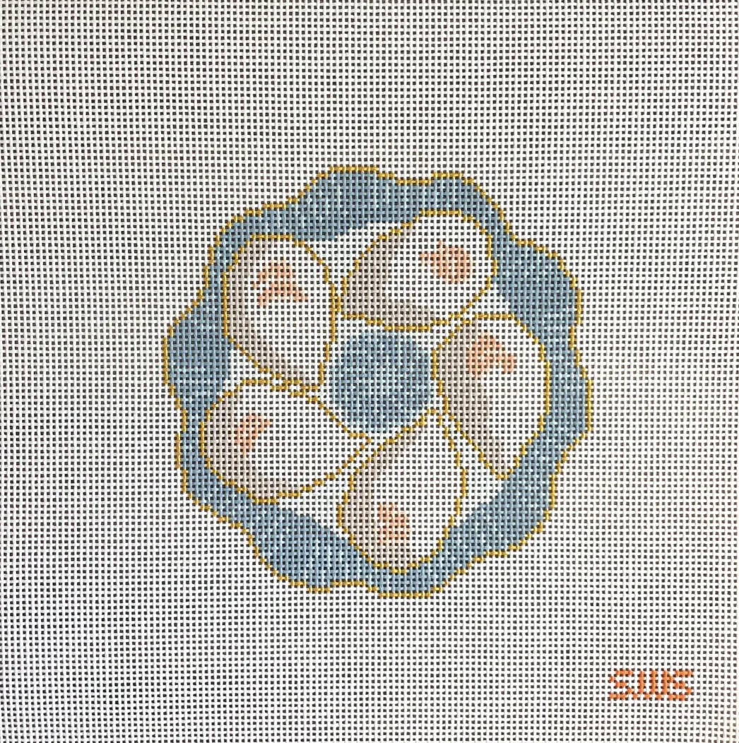 stitching with stacey Blue Oyster Plate 13 Count mesh needlepoint canvas