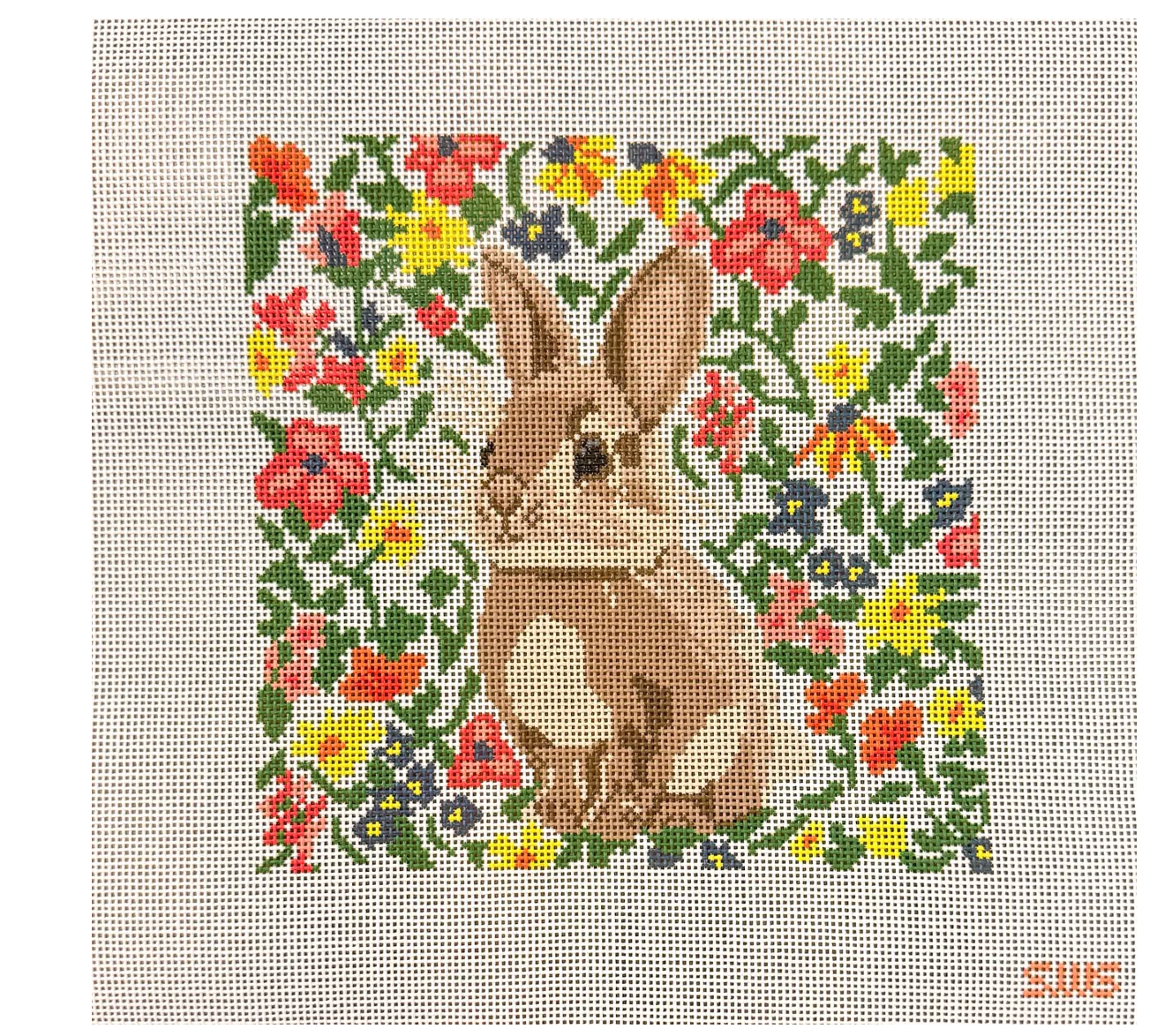 stitching with stacey Floral Bunny needlepoint canvas