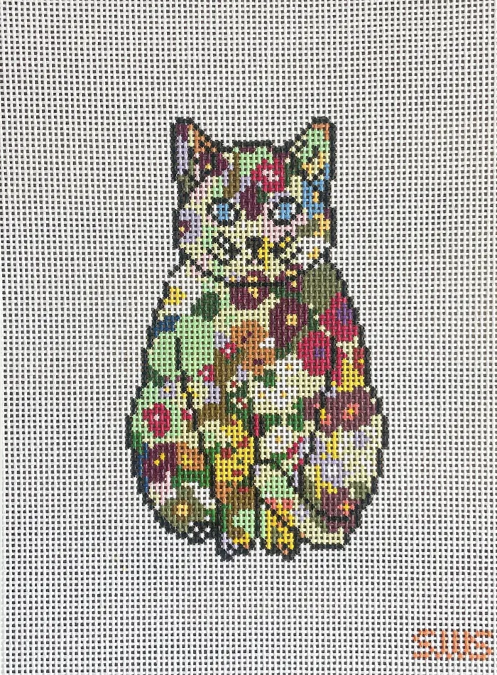 stitching with stacey floral cat 13 mesh needlepoint canvas