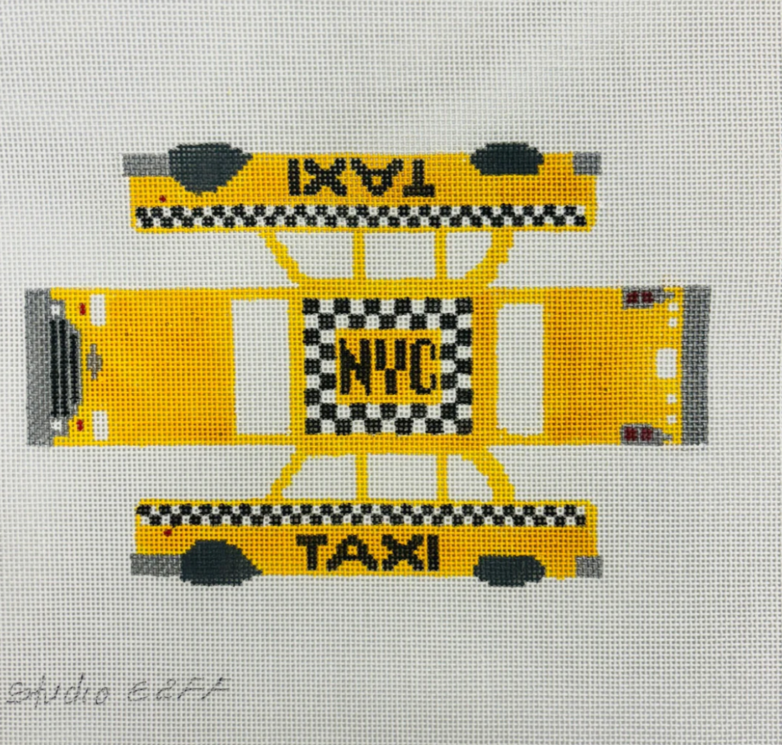 studio midwest 3D Taxi NYC Checker Cab cool wheels needlepoint canvas