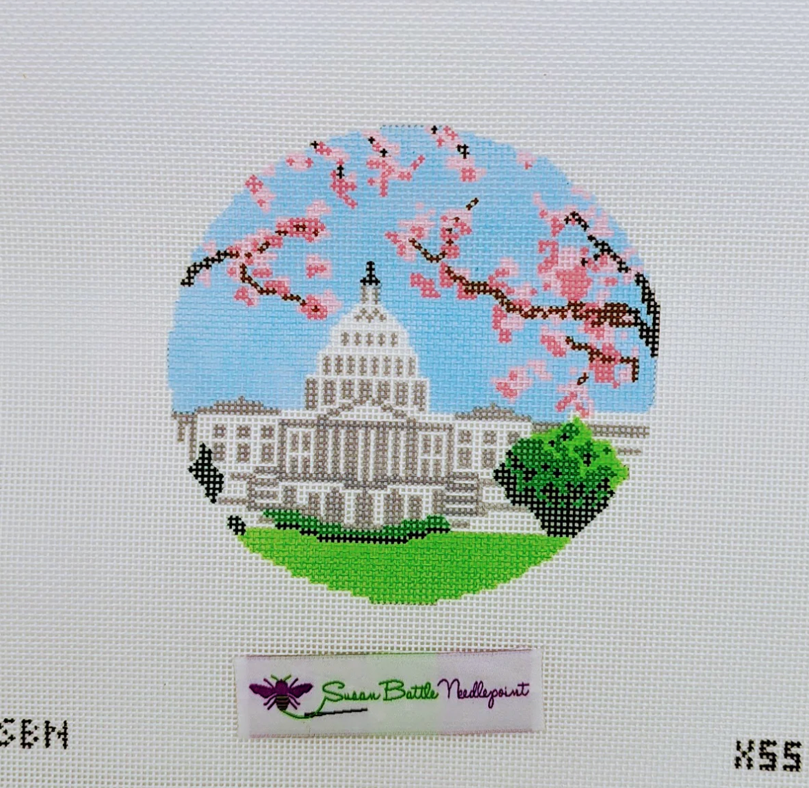 susan battle Capitol with Cherry Blossoms Ornament needlepoint canvas