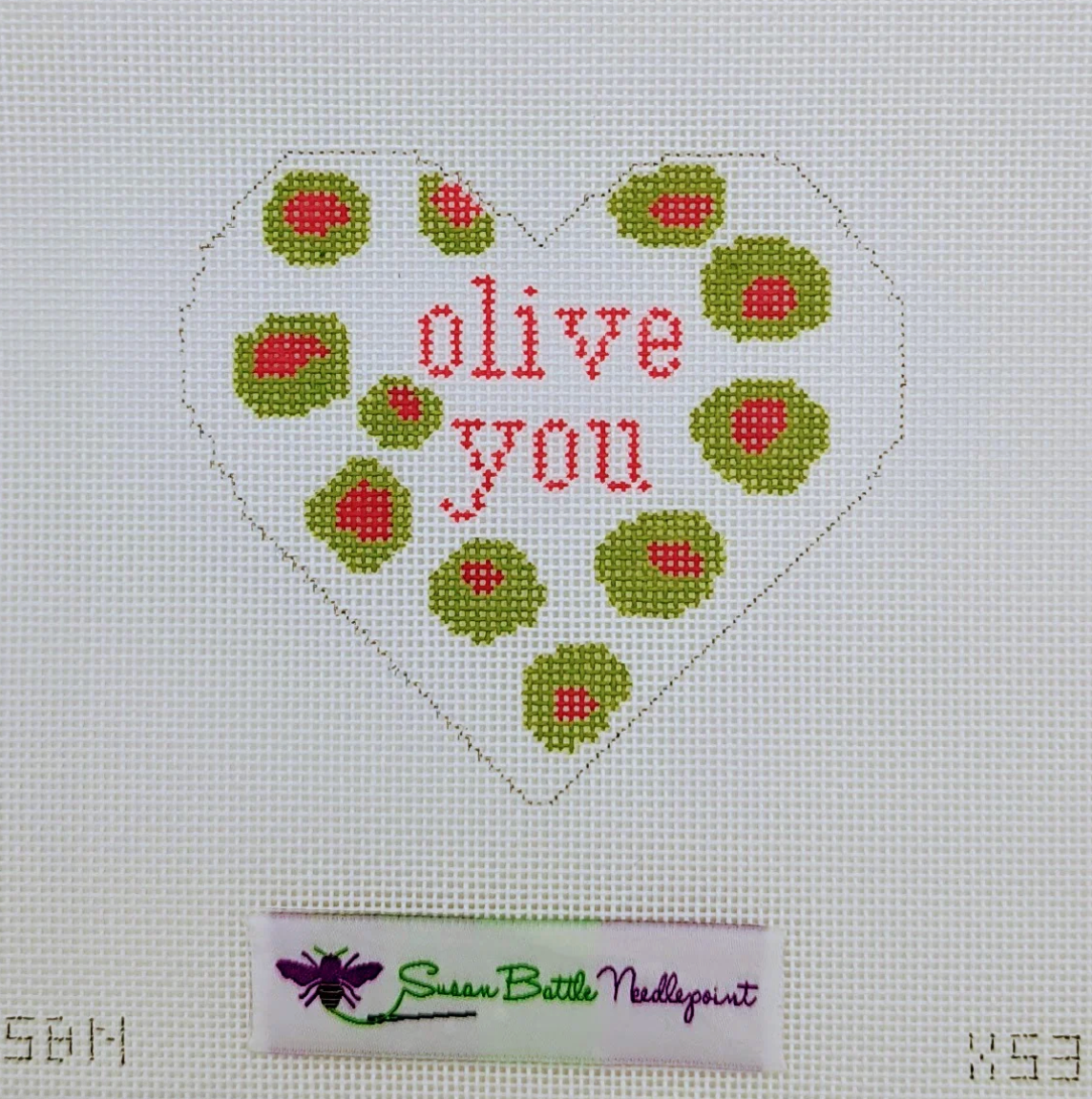 susan battle Olive You Heart Ornament needlepoint canvas