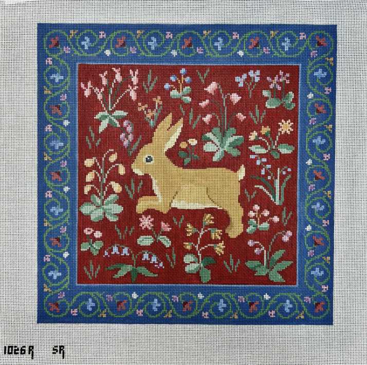 susan roberts Cluny Rabbit Red needlepoint canvas