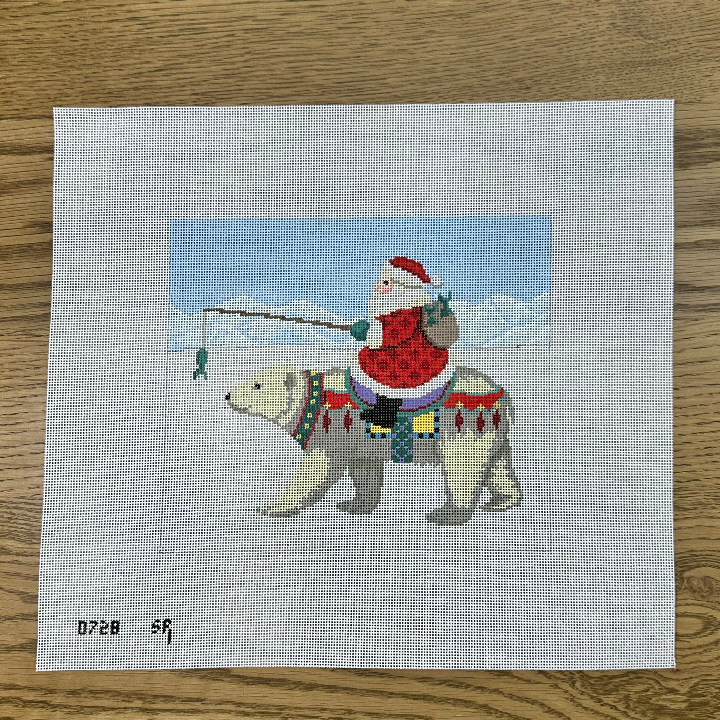 susan roberts santa riding polar bear needlepoint canvas
