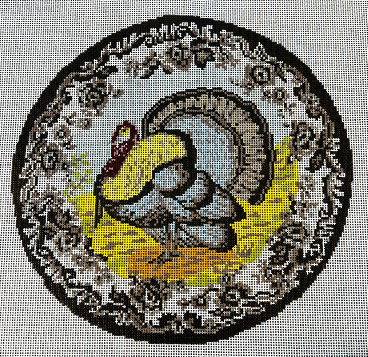 transferware turkey pillow needlepoint canvas