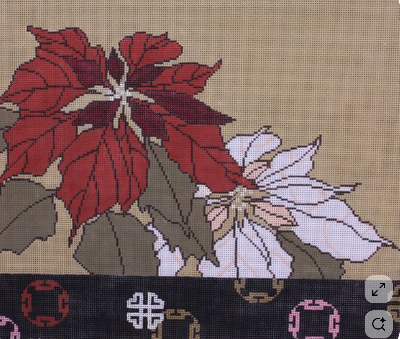 vintage Large Poinsettia  Pillow needlepoint canvas